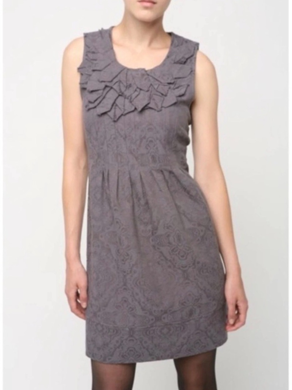 Kimchi Blue Jacquard Ruffle Neck Shift Dress Purple Gray Size M